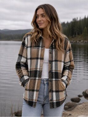 Brushed Flannel Plaid Shirt Jacket Size S
